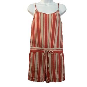 🌵Ann Taylor LOFT Orange & Tan Stripe Spaghetti Straps Shortall Romper - size 4